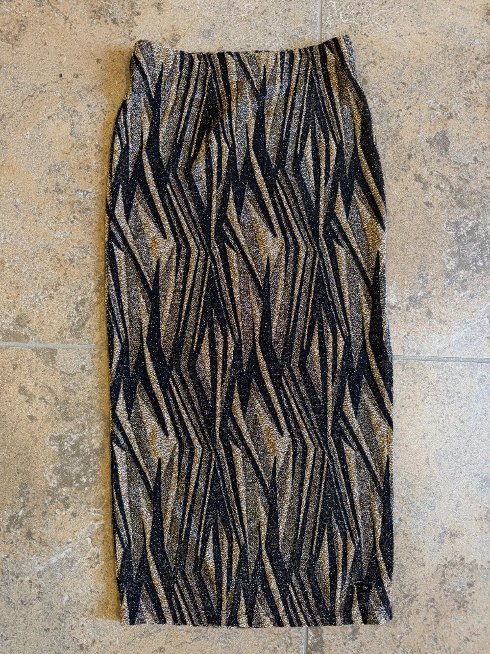 Aqua Zebra Print Gold and Black Glitter Midi Skirt [NWT]
